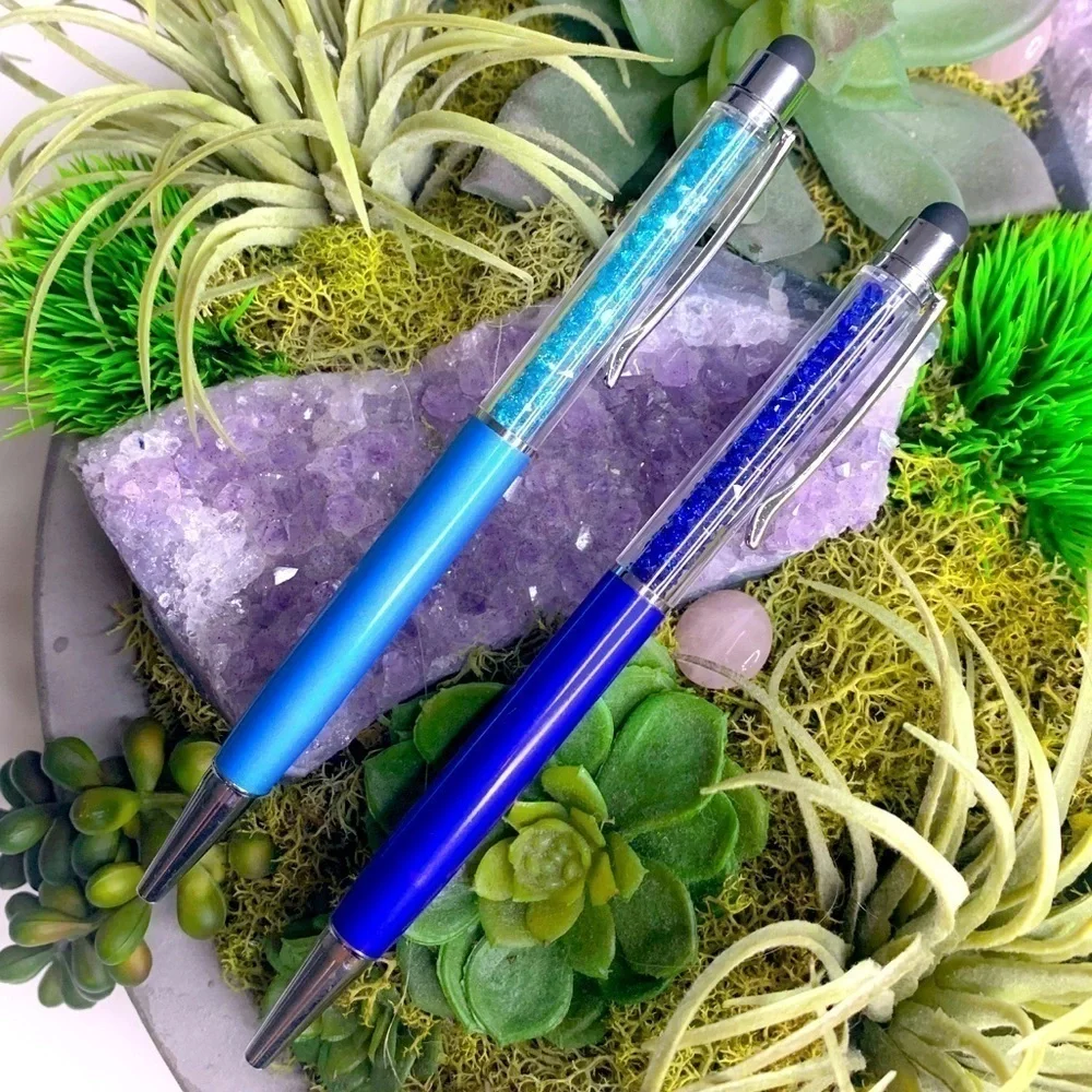 Two New Crystal filled stylus clip on pens black